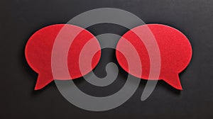 Two red speech bubbles on black background symbolizing communication concept.