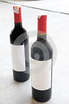 Two red wine bottle