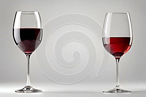 Two red wine glasses isolated over white background.