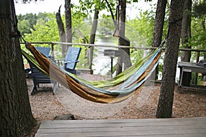 Two Relaxing Hammocks Overlooking Lake at Cabin in the Woods