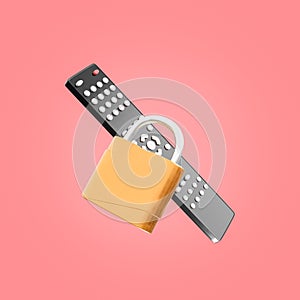 two remotes with a padlock on a pink background