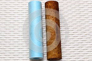 Two replaceable used water filters. Replaceable dirty filters for filtration of reverse osmosis water.