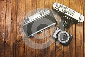 Two retro cameras and light meter