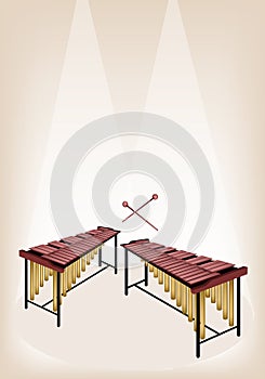 Two Retro Marimba on Brown Stage Background