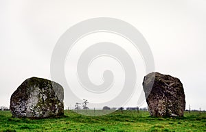 Two rhyolite boulders of Long Meg Stone Circle