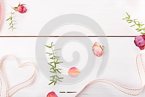 Two ribbon magic hearts on wooden backround, Valentine day concept