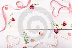 Two ribbon magic hearts on wooden backround, Valentine day concept