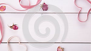 Two ribbon magic hearts on wooden backround, Valentine day concept