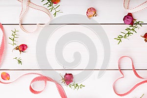 Two ribbon magic hearts on wooden backround, Valentine day concept