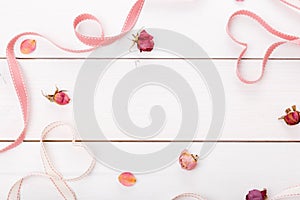 Two ribbon magic hearts on wooden backround, Valentine day concept