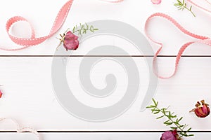 Two ribbon magic hearts on wooden backround, Valentine day concept