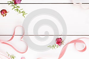 Two ribbon magic hearts on wooden backround, Valentine day concept