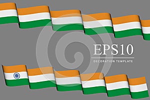 Two ribbons in style of India flag, waving banners in colors of the flag orange, green, white - vector illustration for flag, inde