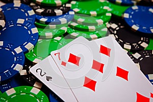 Two riches and seven singles bobey lie on poker chips, Lowball draw poker Blinds