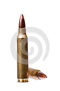 Two rifle bullets isolated on white.