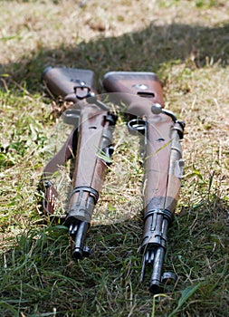 Two rifles in the grass