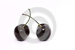 Two ripe Cherries on white