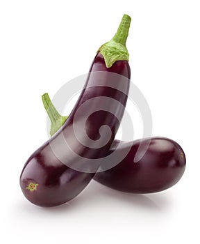 Two ripe eggplants vegetable isolated on white background