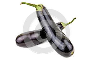 Two ripe eggplants on white