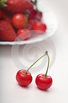 Two ripe juicy cherries