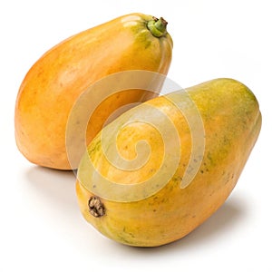 Two ripe papayas isolated on transparent background