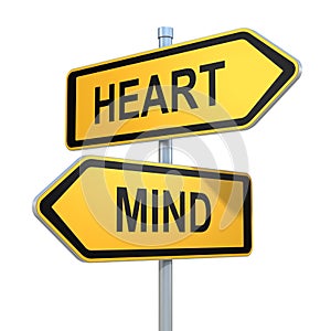 Two road signs - heart or mind choice