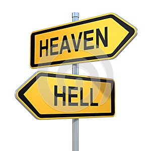 Two road signs - heaven hell choice