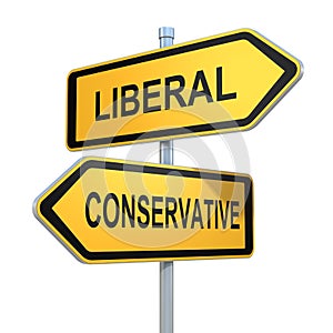 Two road signs - liberal conservative choice
