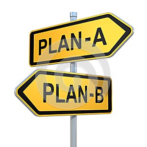 Two road signs - plan a - plan b choice