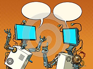 Two robots communicate