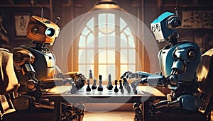 Two robots playing chess.