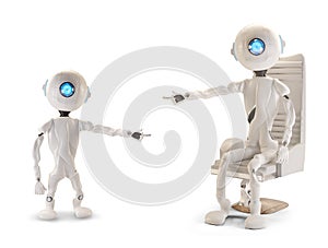 Two robots pointing at each other 3d-illustration