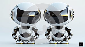 Two robots are standing next to each other on a white background, AI