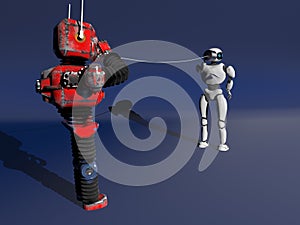 Two robots with tin can phones. 3d render