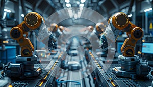 Two robots are working in a factory by AI generated image