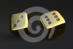 Two rolling dice, poker dice, ivories, bone, devil`s bones on dark background