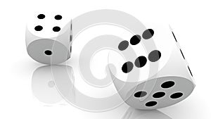 Two rolling dices in white