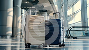 Two Rolling Suitcases in Airport.AI generated image