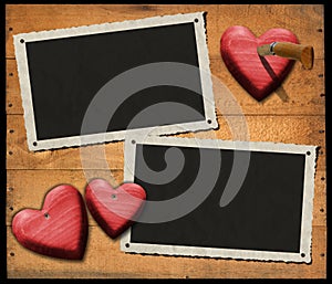 Two Romantic Photo Frames on Wood Wall