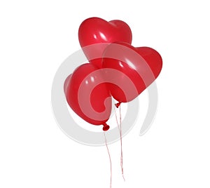 Romantic red heart-shaped balloons isolated on white background