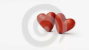 Two romantic red hearts on a white background, valentine`s day