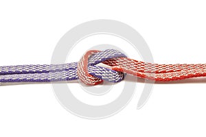 Two Ropes, Red and Purple Tied in a Knot