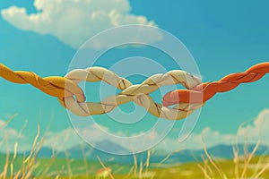 Two Ropes Tied Together in a Field. Generative AI