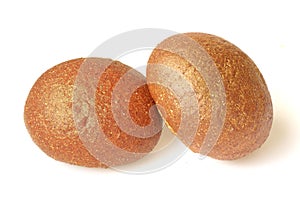 Two round rye buns isolated on white background