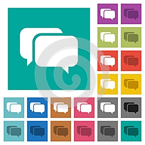 Two rounded square chat bubbles solid square flat multi colored icons