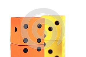 Two rubber dice on white background