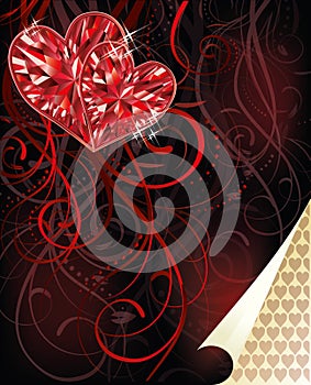 Two ruby hearts, love card