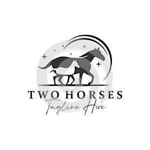 two running horses vector illustration logo