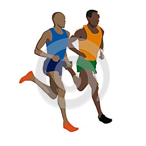 Two running men, marathon training