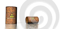 Two rusty barrels with inflammable logo - 3D render photo